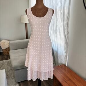 Made in Italy 100% Cotton Soft Pink White Polka Dot Raw Hem Dress One Size